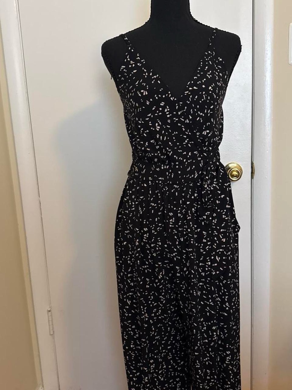 Kaileigh Black White Print Wide Leg Jumpsuit Size S